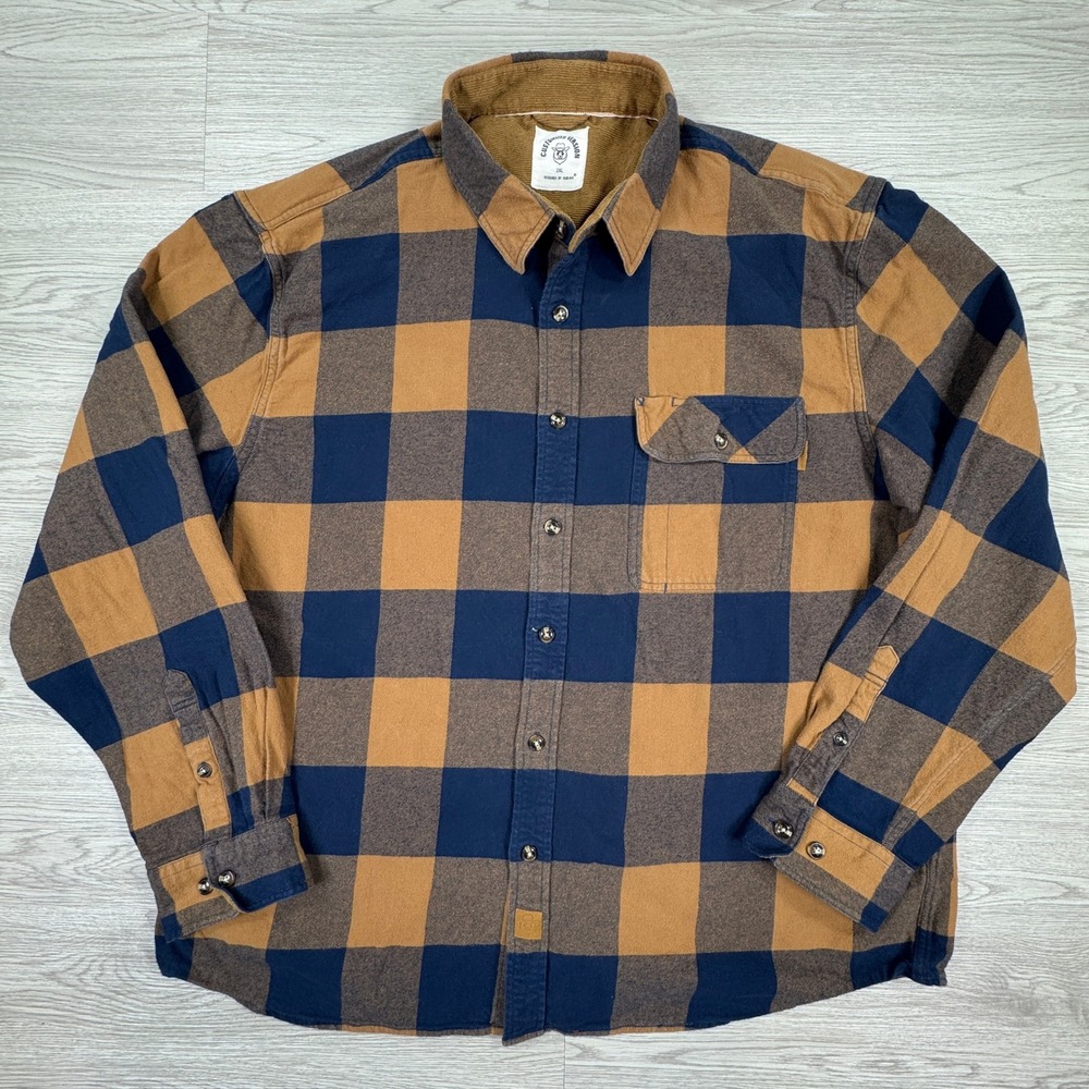Dubinik Mens Flannel Shirt Willie Nelson Patch Brown Blue Size 2XL Buffalo Plaid